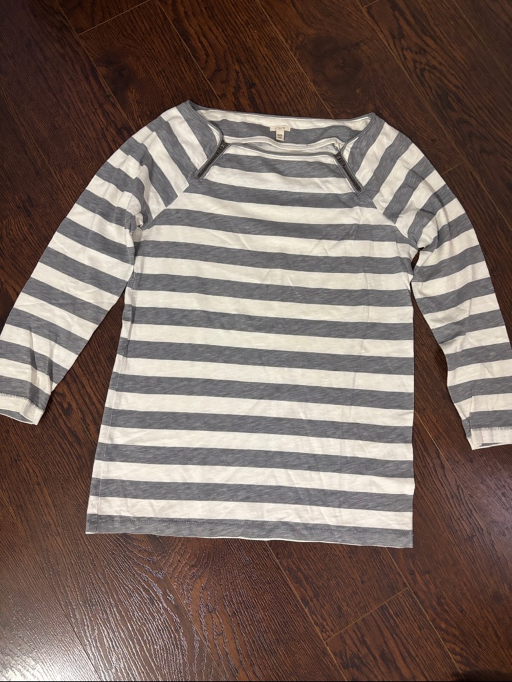 J. Crew Gray & White Striped Long Sleeve 3/4 Sleeve Top